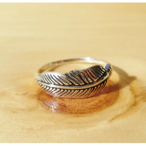 Jewelry - Silver Feather Ring 925 Sterling Bohemian Midi